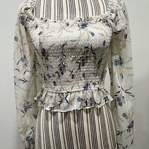 Floral Smocked Long Sleeve Blouse